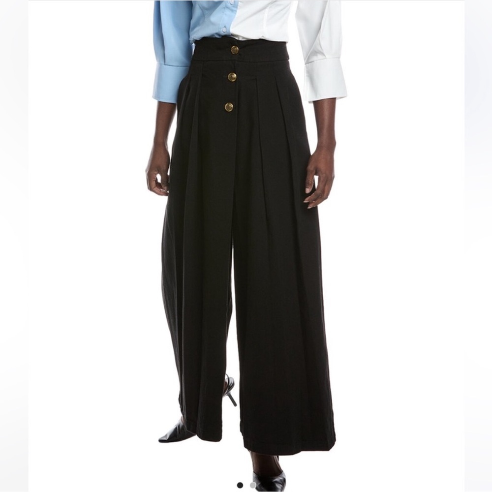 Gracia high waisted buttoned pleated Wide Leg denim Pants black Size S